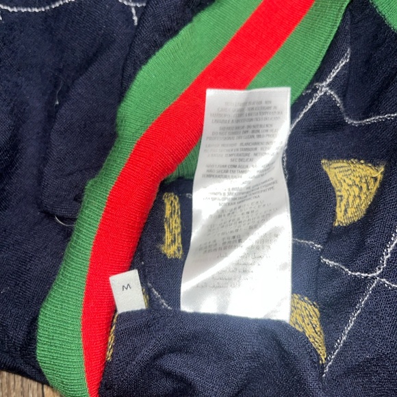 Gucci Tiger Web Argyle Print Multicolor Wool Lightweight V-Neck Sweater - Picture 9 of 12